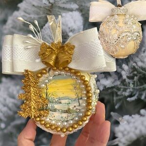 Christmas Ornament, Elegant Gold/Cream, Holiday, Winter Custom Gift, Handmade